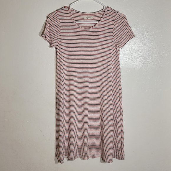 Madewell Swingy Tee Striped Red White Blue Short Sleeve Dress sz XXS GUC - Picture 2 of 9